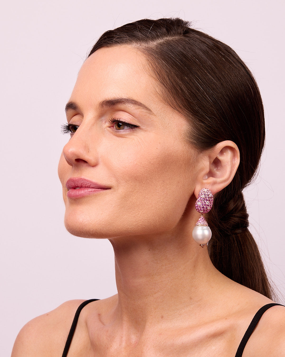 'Jelly Bean' Pink Sapphire and Diamonds with Australian South Sea Pearl Drop Earrings