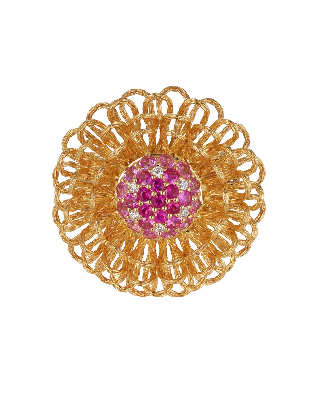 Pink Sapphire & Diamond Woven Blooming Flower Ring