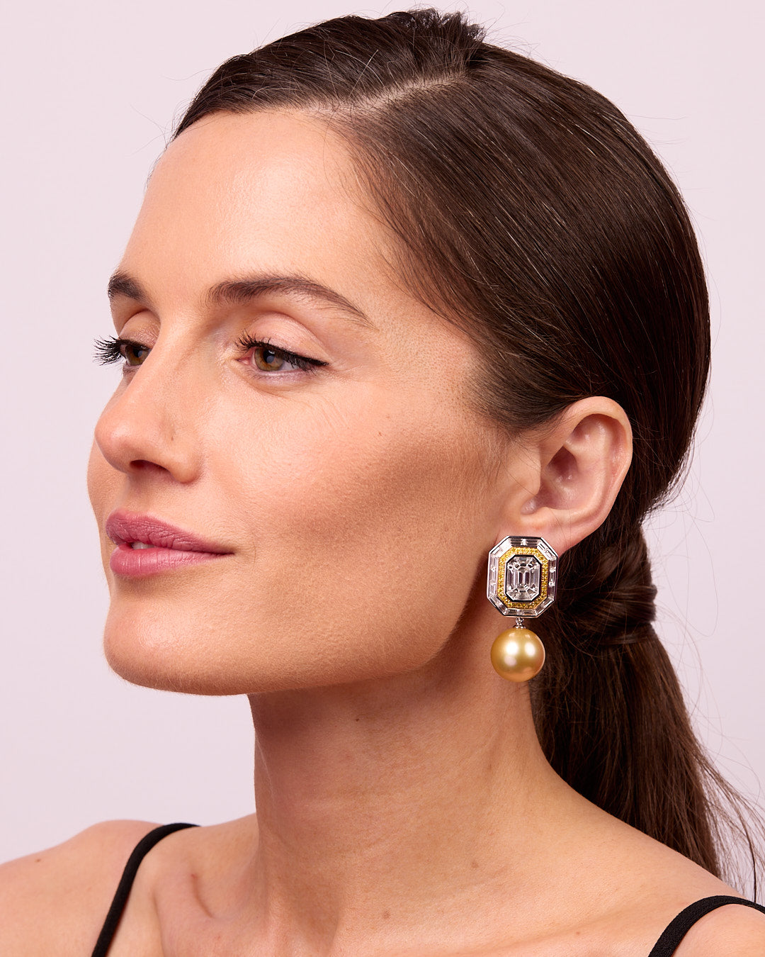 Invisible White and Yellow Diamond Cluster Earrings