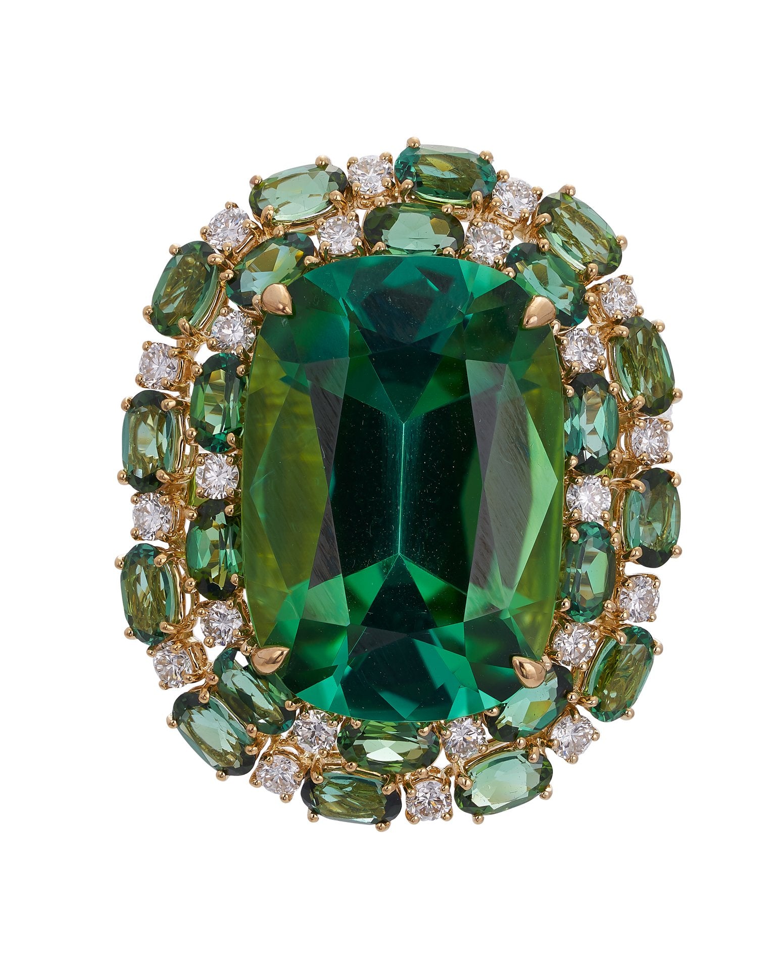 Green tourmaline ring, crafted in 18 karat yellow gold.