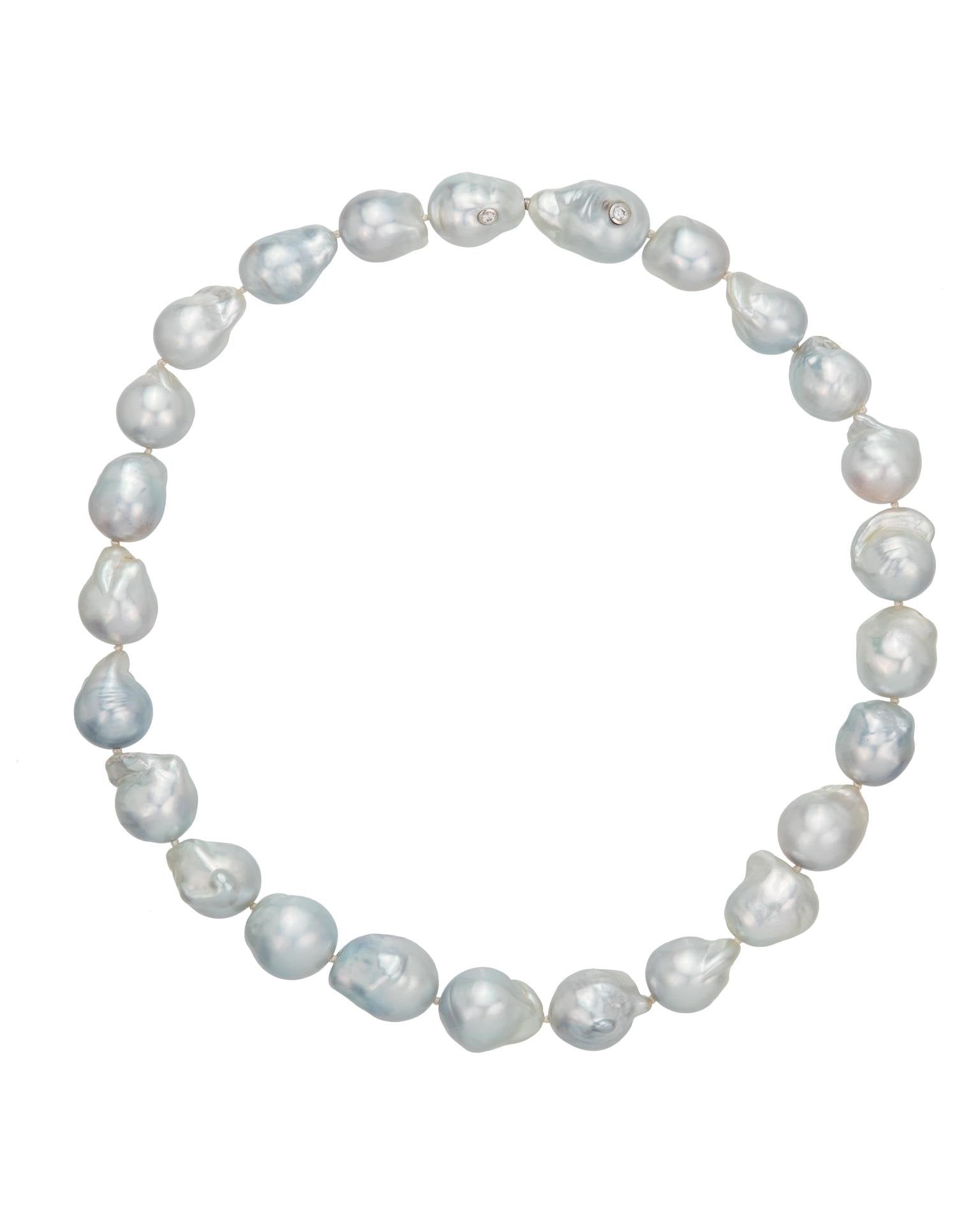 South Sea baroque pearl strand, with hidden bayonet clasp, crafted in 18 karat white gold.