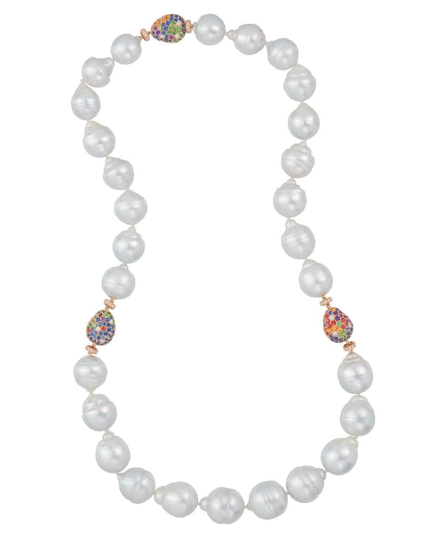 South Sea pearl and multi-coloured 'pebble' necklace, crafted in 18 karat rose gold.