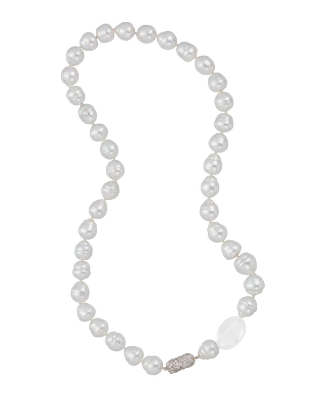 South Sea pearl, quartz and diamond necklace, crafted in 18 karat white gold.