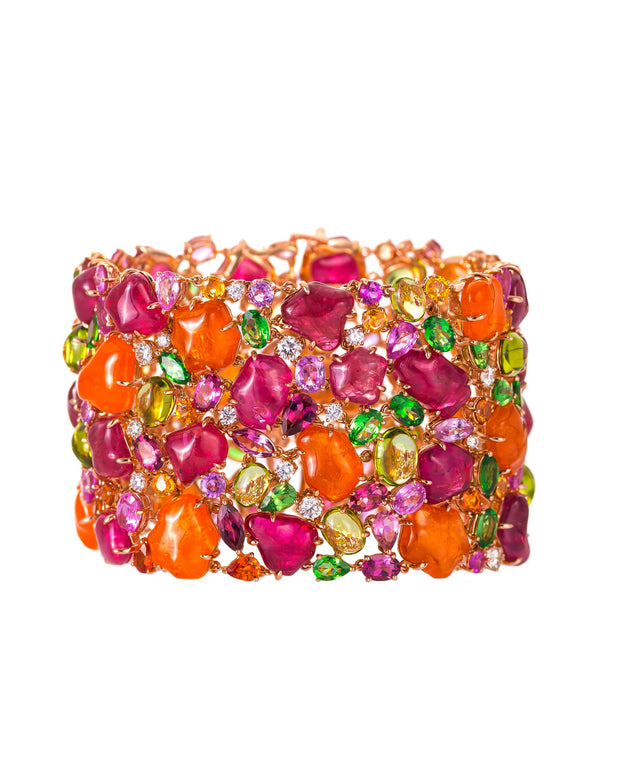 "Blossom" mandarin garnet and pink spinel cuff, crafted in 18 karat rose gold.